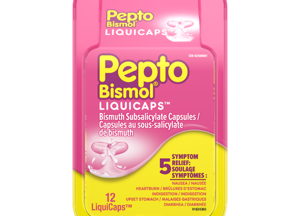 Pepto Bismol - LiquiCaps - Soulagement de 5 symptômes | 12 capsules liquides