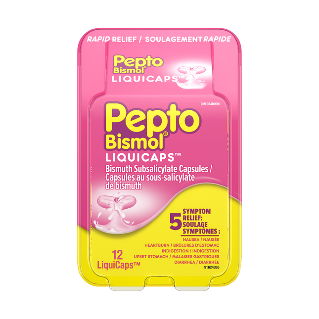 Pepto Bismol - LiquiCaps - Soulagement de 5 symptômes | 12 capsules liquides