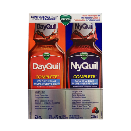 Vicks - DayQuil et NyQuil Rhume et Grippe, paquet pratique | 2 x 236 ml