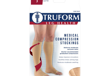 TRUFORM - Below Knee Stockings/Microfibre Beige (Short) | Open Toe 30-40 Mmhg