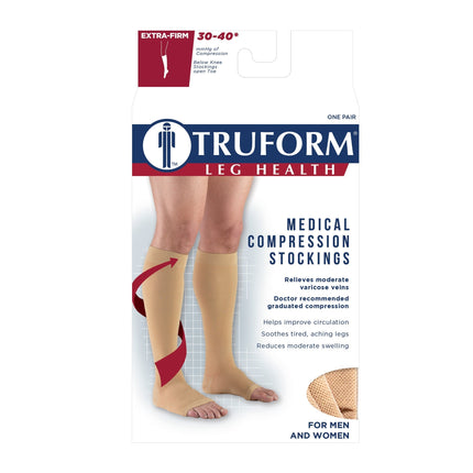 TRUFORM - Below Knee Stockings/Microfibre Beige (Short) | Open Toe 30-40 Mmhg
