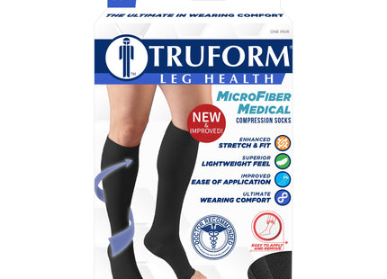 TRUFORM - Below Knee Stockings/Microfibre Black (Short) | Open Toe 20-30 Mmhg