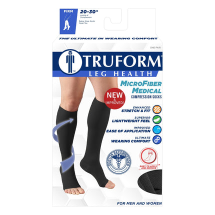 TRUFORM - Below Knee Stockings/Microfibre Black (Short) | Open Toe 20-30 Mmhg