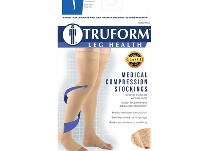 TRUFORM - Thigh High Stockings, Dot Top, Open-Toe | 20-30 mmHg