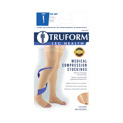 TRUFORM - Thigh High Stockings, Dot Top, Open-Toe | 20-30 mmHg