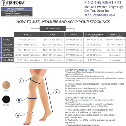 TRUFORM - Thigh High Stockings, Dot Top, Open-Toe | 20-30 mmHg
