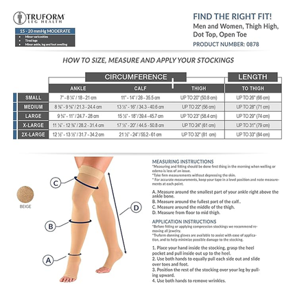Truform – Thigh High Compression Stockings, Open Toe, Beige | 15–20 mmHg