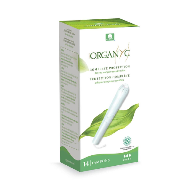 Tampons en coton biologique Organyc avec applicateur en carton - Super | 14 tampons