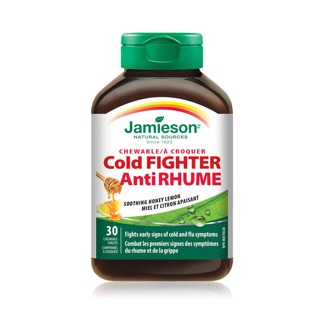 Jamieson Chewable Cold Fighter, Soothing Honey Lemon | 30 Tablets