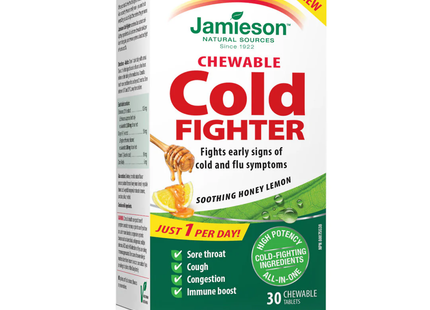 Jamieson Chewable Cold Fighter, Soothing Honey Lemon | 30 Tablets