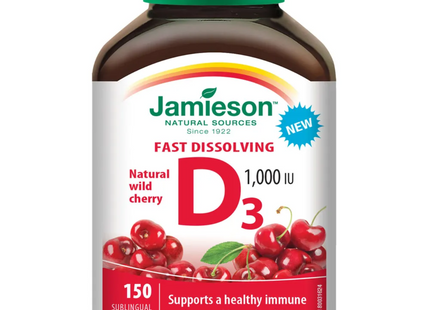 Jamieson - Fast Dissolving Vitamin D3 1000 IU - Natural Wild Cherry | 150 Sublingual Tablets