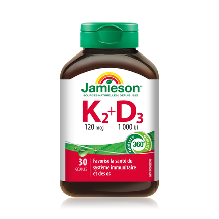 Jamieson Vitamine K2 120 mcg + Vitamine D3 1000 UI | 30 gélules