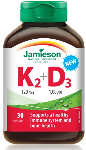 Jamieson Vitamin K2 120 mcg + Vitamin D3 1000 IU | 30 Softgels