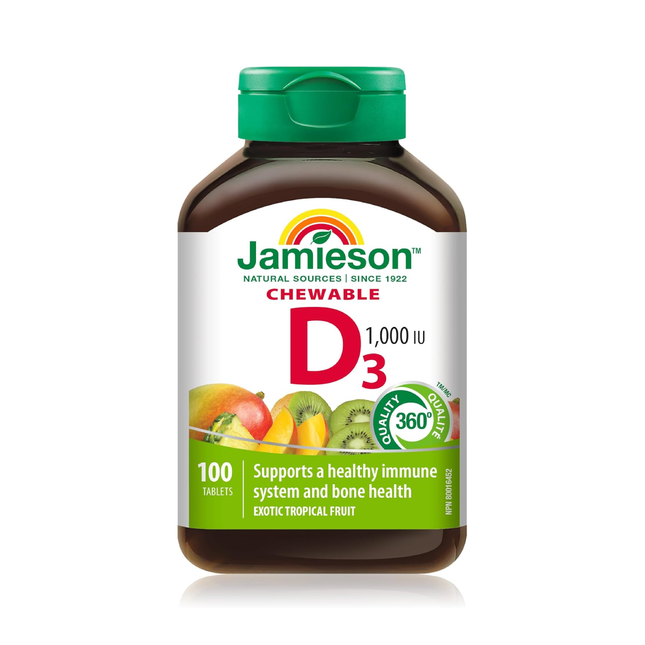 Jamieson - Vitamine D3 à croquer 1000 UI - Fruits tropicaux exotiques | 100 comprimés