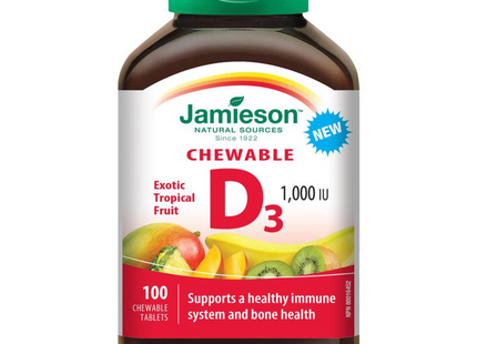Jamieson - Chewable Vitamin D3 1000 IU - Exotic Tropical Fruit | 100 Tablets