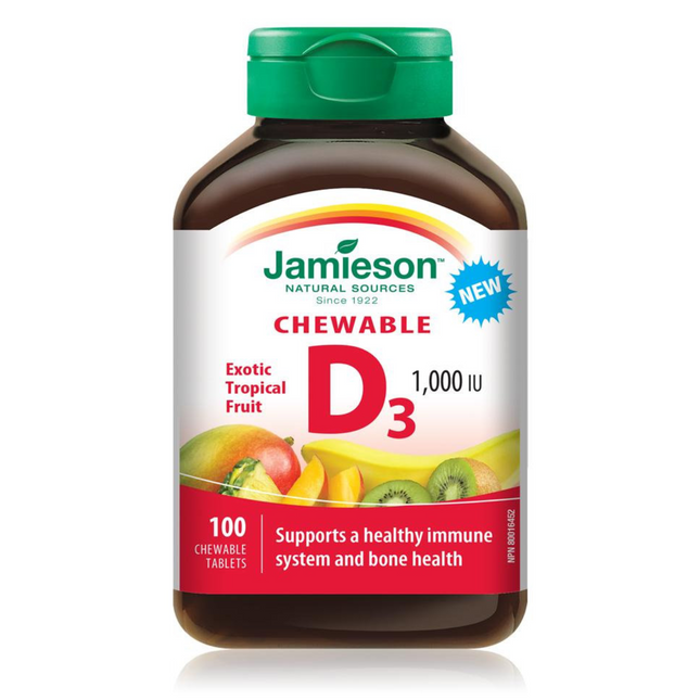 Jamieson - Chewable Vitamin D3 1000 IU - Exotic Tropical Fruit | 100 Tablets