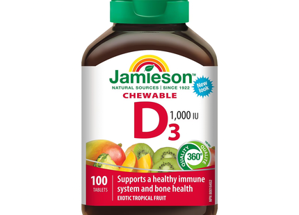 Jamieson - Chewable Vitamin D3 1000 IU - Exotic Tropical Fruit | 100 Tablets