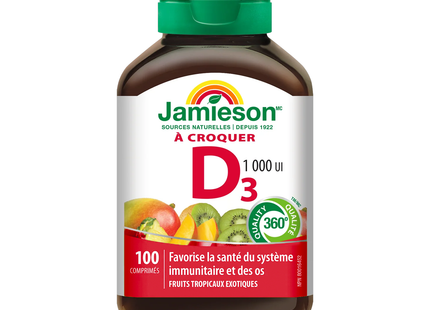 Jamieson - Chewable Vitamin D3 1000 IU - Exotic Tropical Fruit | 100 Tablets