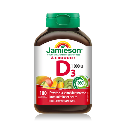 Jamieson - Chewable Vitamin D3 1000 IU - Exotic Tropical Fruit | 100 Tablets