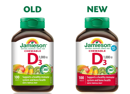 Jamieson - Chewable Vitamin D3 1000 IU - Exotic Tropical Fruit | 100 Tablets