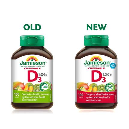Jamieson - Chewable Vitamin D3 1000 IU - Exotic Tropical Fruit | 100 Tablets