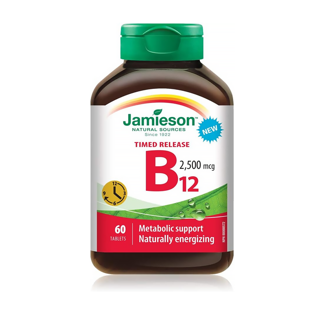 Jamieson - Vitamine B12 2 500 MCG à libération prolongée | 60 comprimés