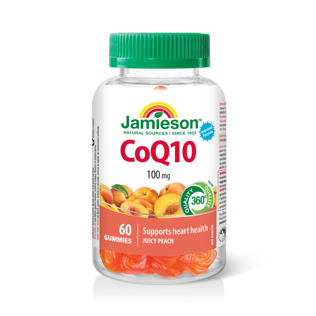 Jamieson - CoQ10 100 mg, saveur pêche juteuse | 60 bonbons gélifiés