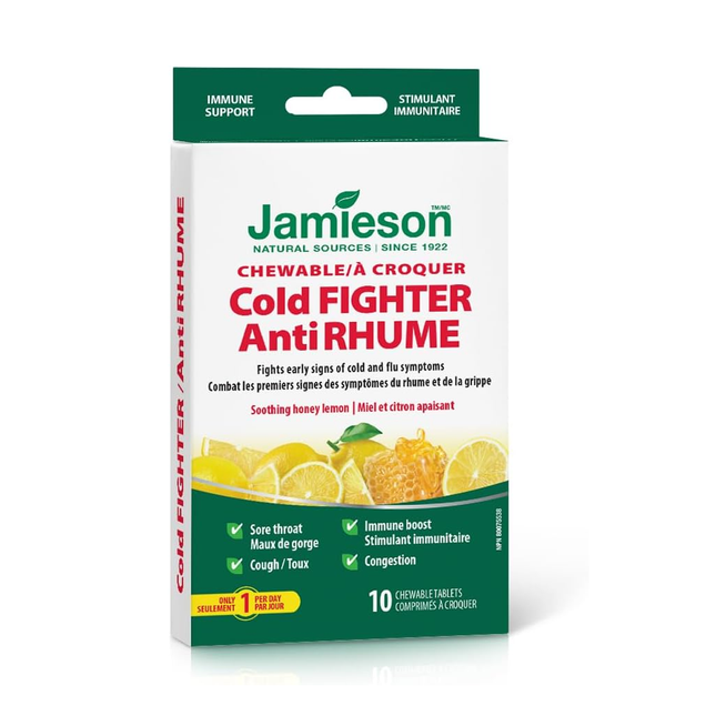 Jamieson - Cold FIGHTER, Soothing Honey Lemon | 10 Chewable Tablets