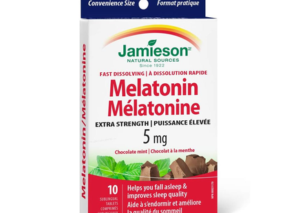 Jamieson - Mélatonine 5 mg extra forte, chocolat menthe | 10 comprimés sublinguaux