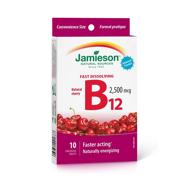 Jamieson - Vitamin B12 2500 mcg, Natural Cherry | 10 Sublingual Tablets