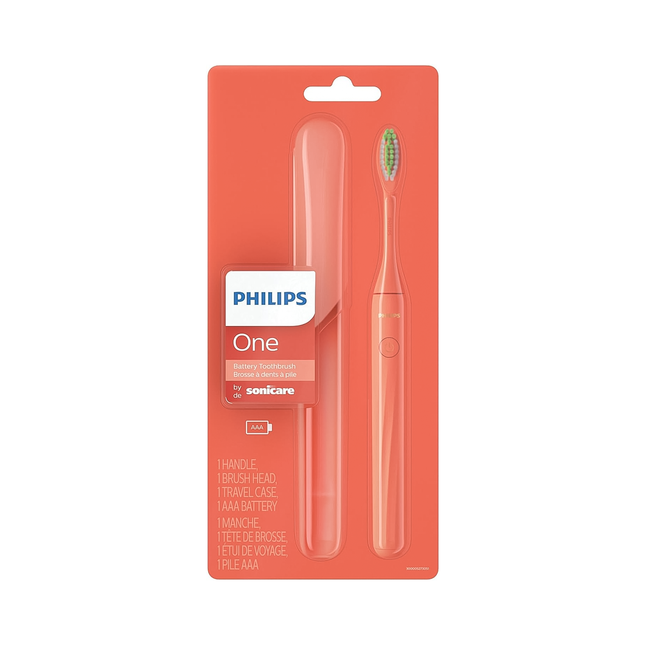 Philips - One by Sonicare Battery Electric Toothbrush, Coral