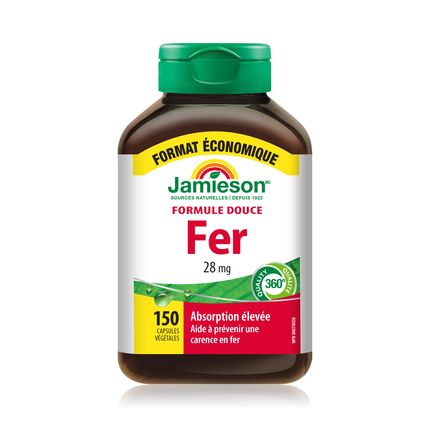 Jamieson - Fer doux 28 mg | 150 capsules végétariennes