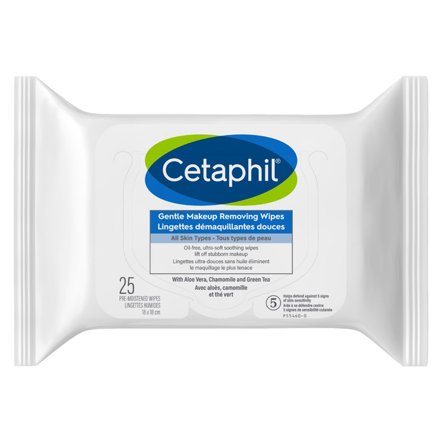 Cetaphil - Gentle Face Makeup Removing Wipes for All Skin Types with Aloe Vera, Chamomile & Green Tea | 25 Wipes