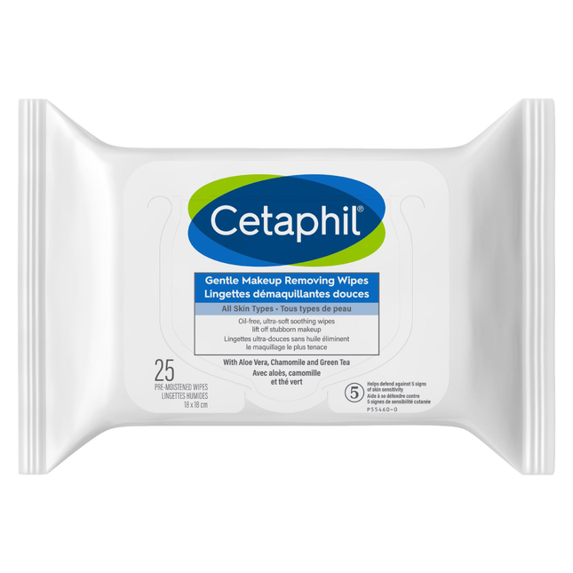 Cetaphil - Lingettes démaquillantes douces pour tous types de peau à l'aloe vera, à la camomille et au thé vert | 25 lingettes