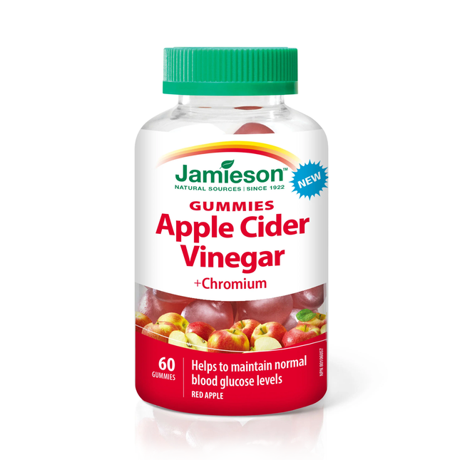 Jamieson - Bonbons gélifiés au vinaigre de cidre de pomme avec chrome | 60 bonbons gélifiés