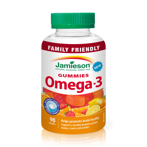 Jamieson - Omega 3 Gummy Vitamins - Family Friendly - Assorted Citrus Flavours | 90 Gummies