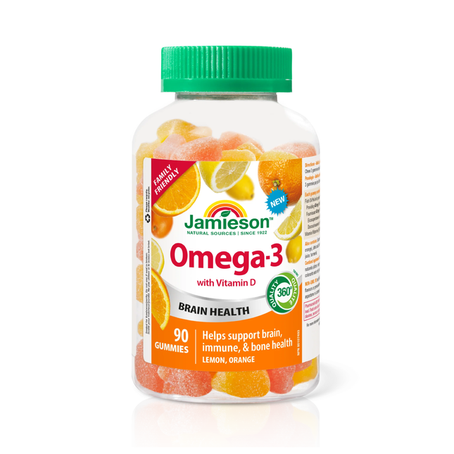 Jamieson - Vitamines gommeuses oméga 3 - Pour toute la famille - Saveurs d'agrumes assorties | 90 gommes