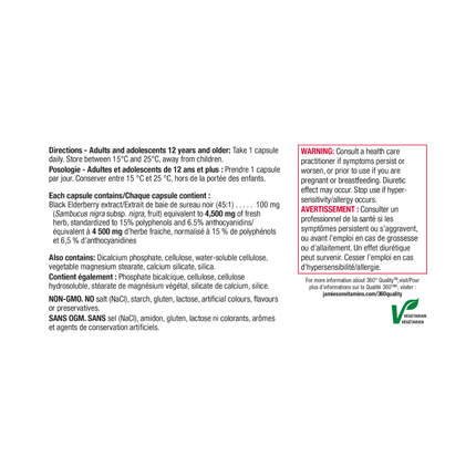 Jamieson - Soulagement du rhume et des infections des voies respiratoires supérieures, sureau noir | 45 capsules