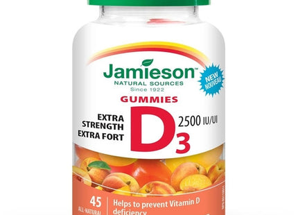 Jamieson - Extra Strength D3 Gummies 2500 IU - Juicy Peach Flavour | 45  All Natural gummies