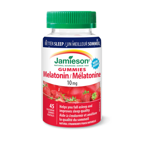Jamieson - Gummies à la mélatonine 10 mg - Arôme naturel de fraise | 45 bonbons gélifiés aux légumes