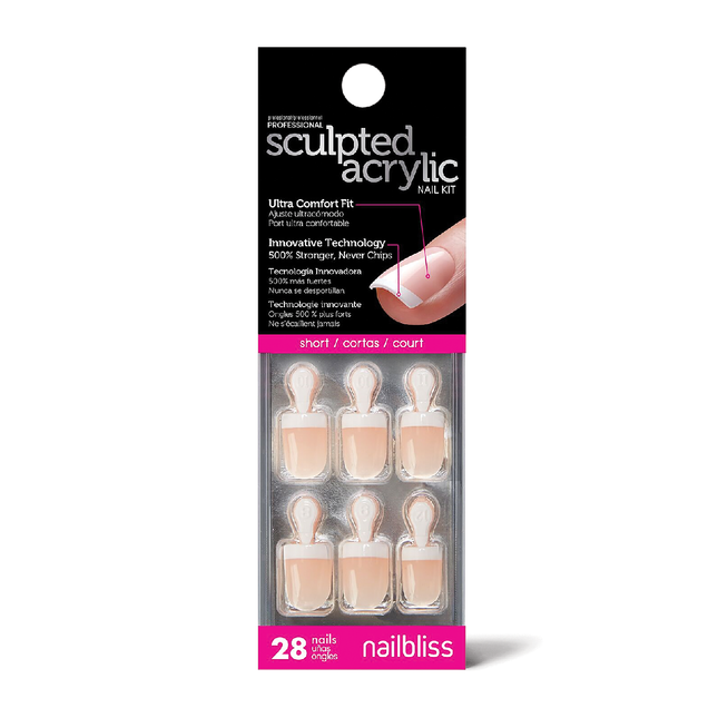 Nailbliss - Kit d'ongles sculptés en acrylique - NBAN06 court - 28 ongles