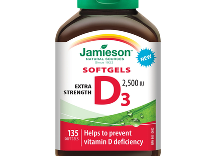 Jamieson - Vitamin D3 2500 IU - Extra Strength | 135 Soft Gels