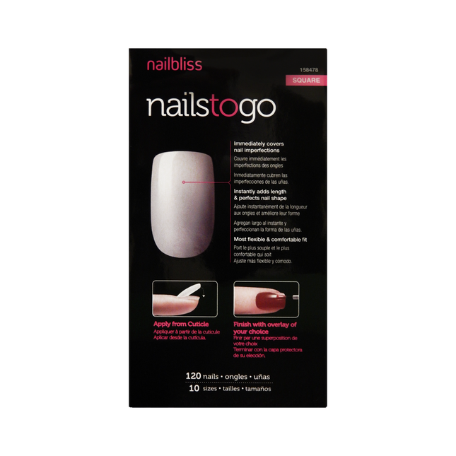 Nailbliss - Nails to Go - Square NTG01 | 120 Nails - 10 Sizes