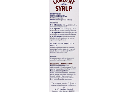 Sirop Lambert - Formule authentique | 250 ml