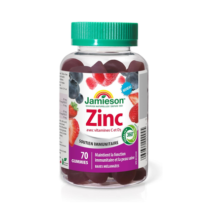 Jamieson - Zinc with Vitamin C + D3 Immune Support Mixed Berry Flavour | 70 Gummies