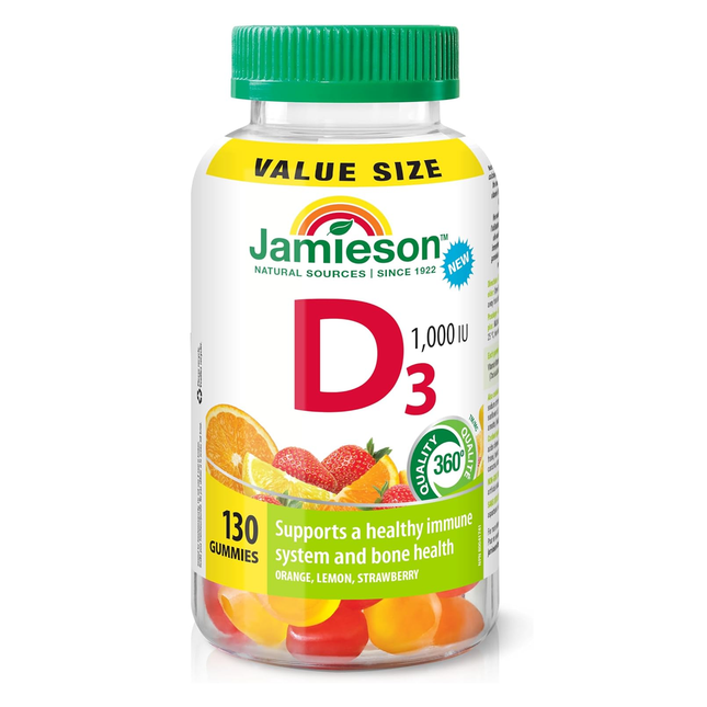 Jamieson - Vitamine D3 1000 UI, Orange Citron Fraise | 130 Gummies