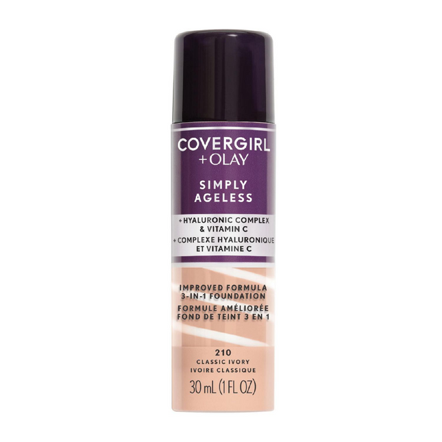 COVERGIRL + Olay - Fond de teint liquide 3-en-1 Simply Ageless - 210 Ivoire classique | 30 ml