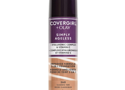 COVERGIRL + Olay - Simply Ageless 3-in-1 Liquid Foundation - 260 Classic Tan | 30 mL