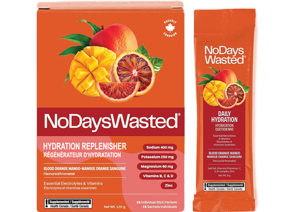 No Days Wasted - Réapprovisionnement en hydratation, Orange sanguine mangue | 15 sachets