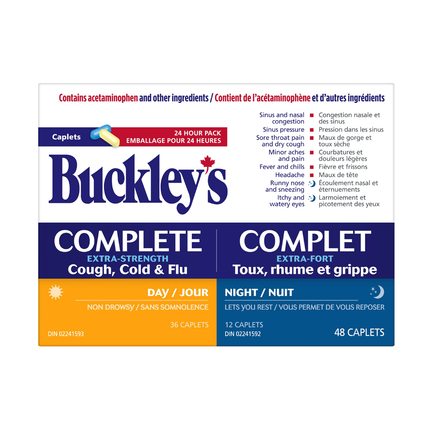 Buckley's - Pack complet contre la toux, le rhume et la grippe 24 h, extra fort | 36 comprimés jour + 12 comprimés nuit